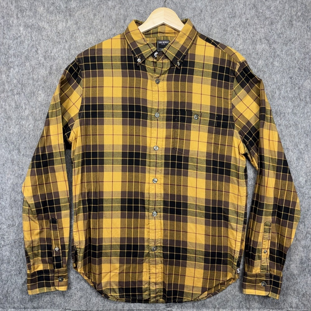Todd Snyder Plaid Button Down Shirt Men's Medium Yellow Brown Long Sleeve